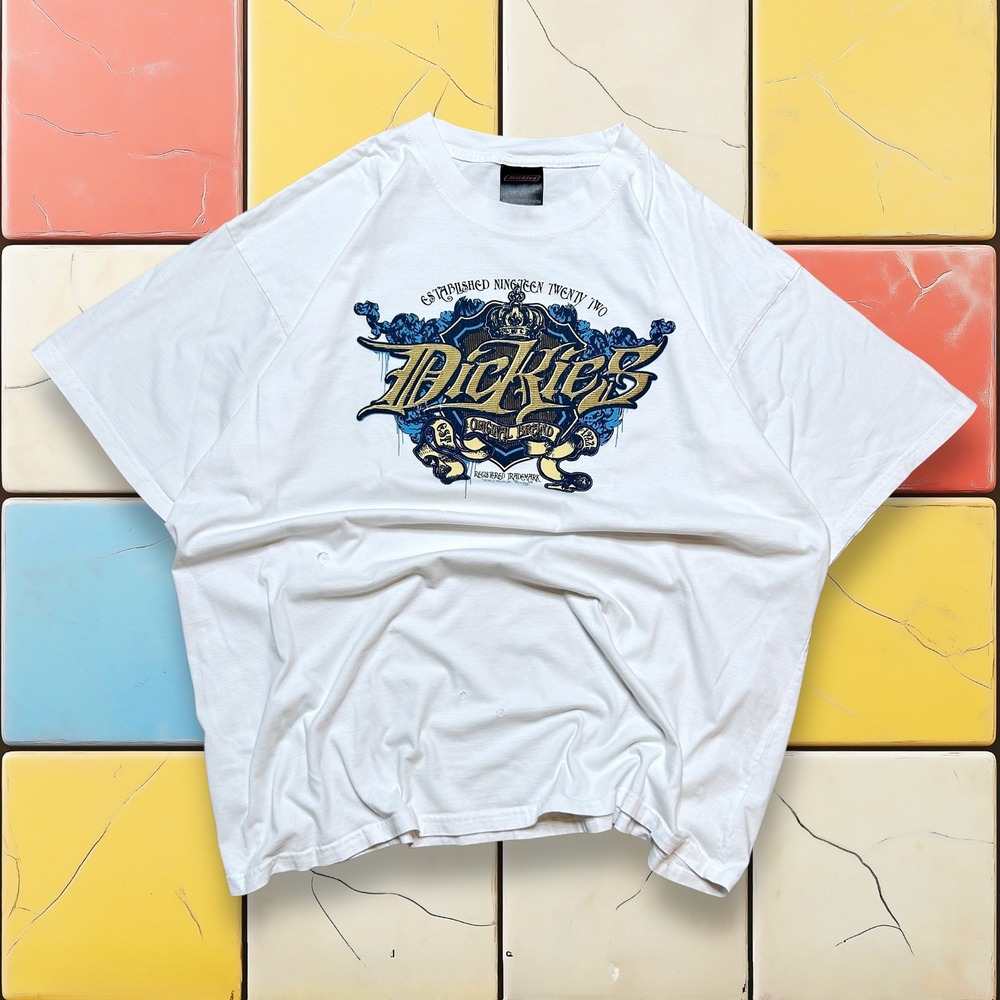 VTG Dickies Original Skater Tee Y2K Men White XL Logo Distressed Grunge‎ Shirt
